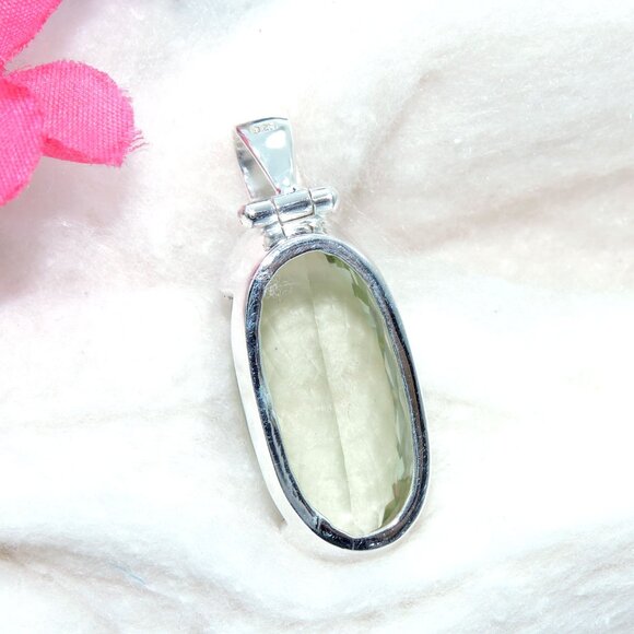 Green Amethyst Cut Pendant, 925 Sterling Silver, One of Kind Statement Pendant - Picture 4 of 6